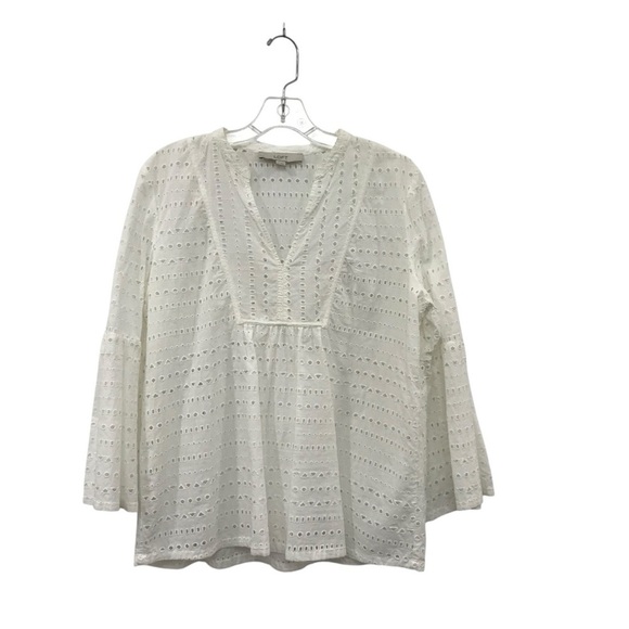 LOFT Tops - LOFT White Eyelet Long Sleeve Top Size M Womens Boho Festival Cottagecore Beach
